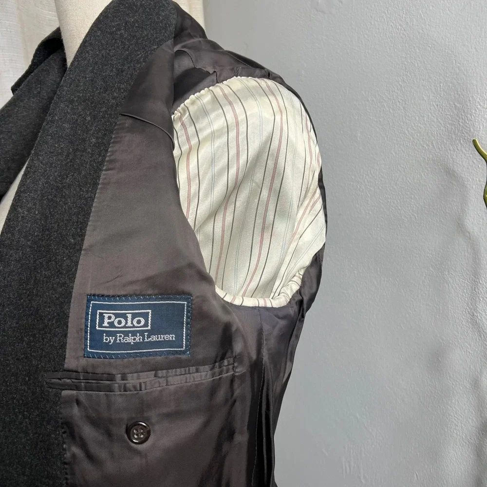 Vintage Polo Ralph‎ Lauren ITALY Wool Cashmere Blazer Jacket Charcoal Size 40
